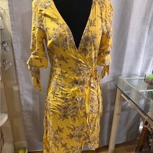 Yellow Floral Wrap Dress Dress